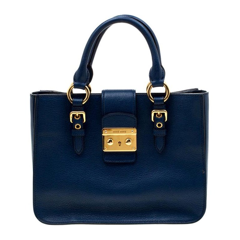 Miu Miu Royal Blue Leather Madras Top Handle Bag For Sale at 1stDibs