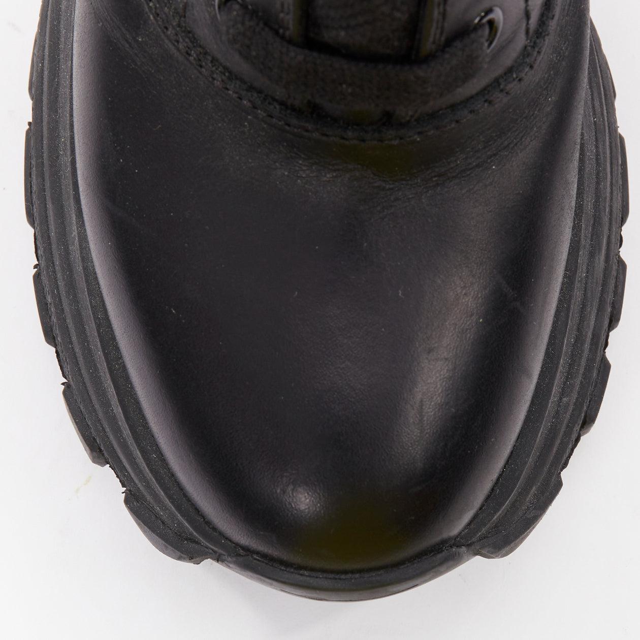 MIU MIU Runway black leather logo lace up chunky wedge tall boots EU39 1