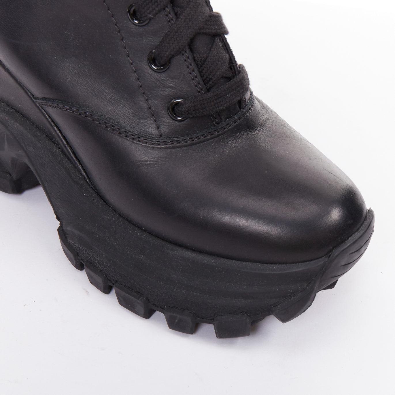 MIU MIU Runway black leather logo lace up chunky wedge tall boots EU39 2