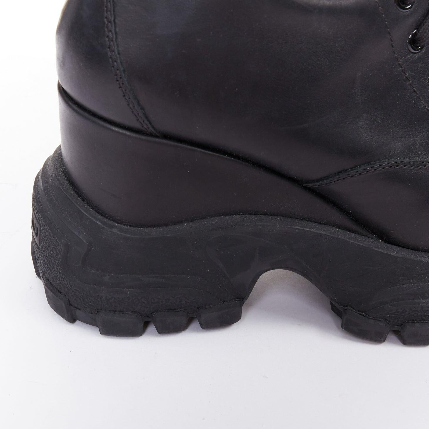 MIU MIU Runway black leather logo lace up chunky wedge tall boots EU39 en vente 3