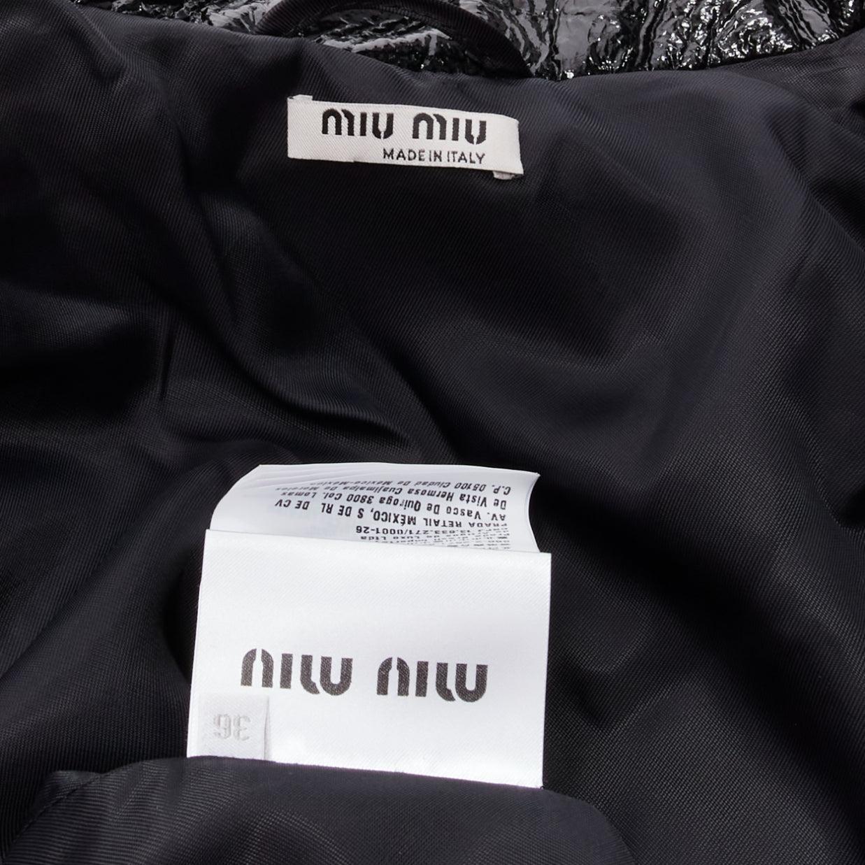 MIU MIU Runway black vinyl high collar puff sleeve belted bomber coat IT36 S For Sale 9