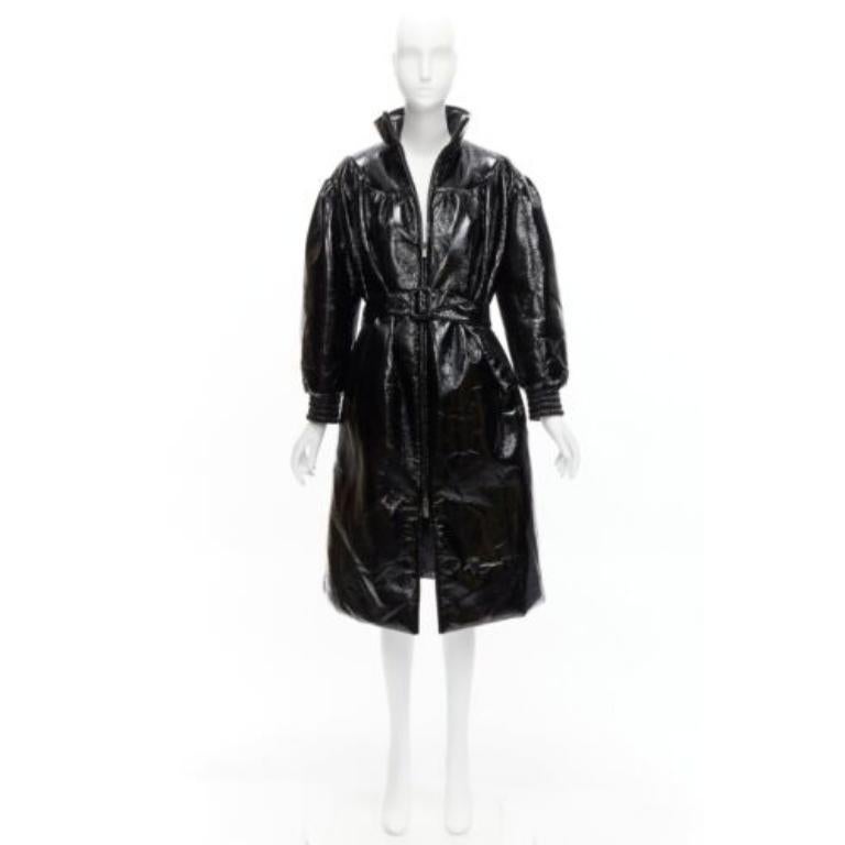 MIU MIU Runway nero in vinile con collo alto e maniche a sbuffo, bomber con cintura IT36 S in vendita 9
