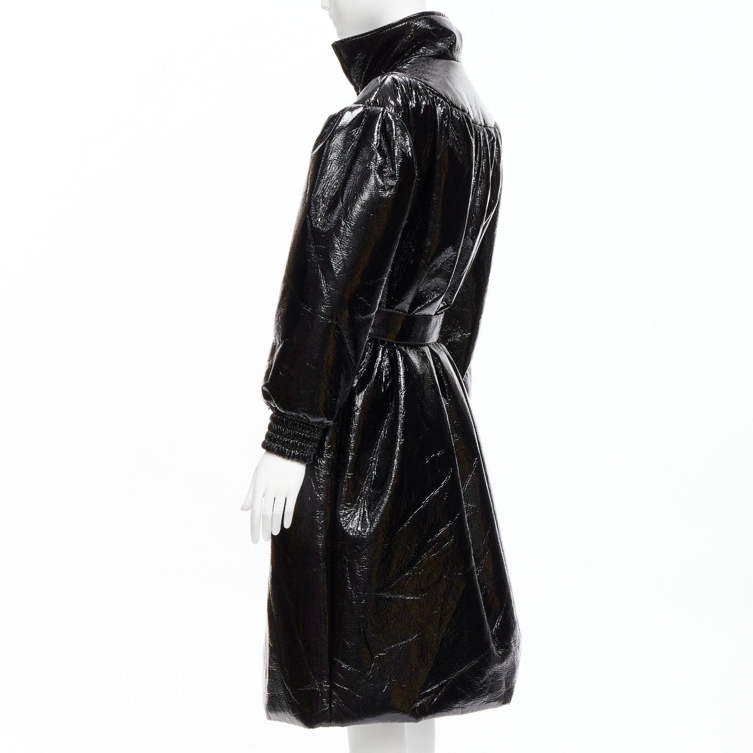 MIU MIU Runway black vinyl high collar puff sleeve belted bomber coat IT36 S For Sale 3