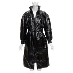 MIU MIU Runway noir vinyle col montant manches bouffantes manteau bombardier ceinturé IT36 S