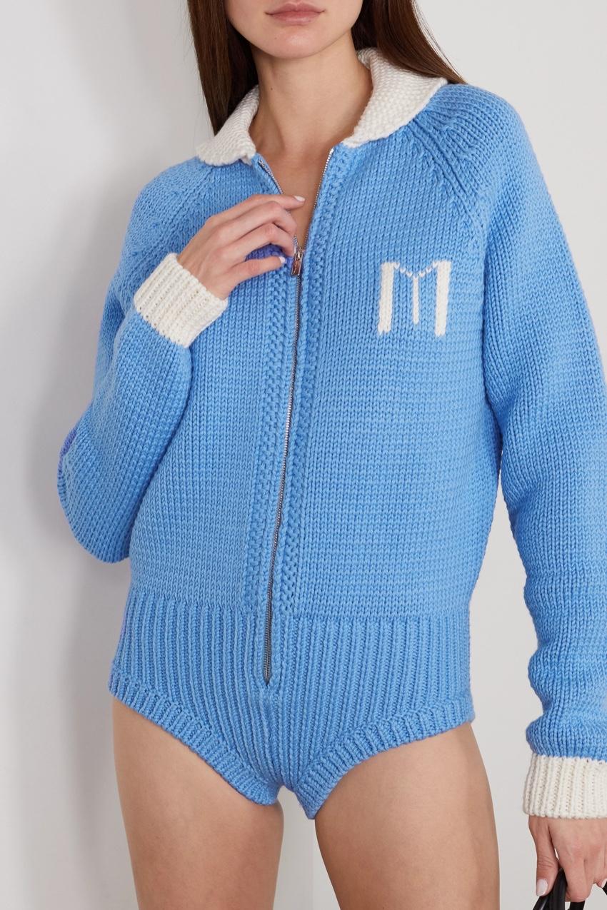 Miu Miu Runway Blue Wool Bodysuit - Size US 0 at 1stDibs