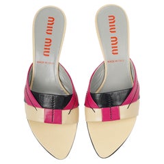 Miu Miu S/S 2001 Colorblock Leather Kitten Heel Mules, Size IT 39, Made in Italy