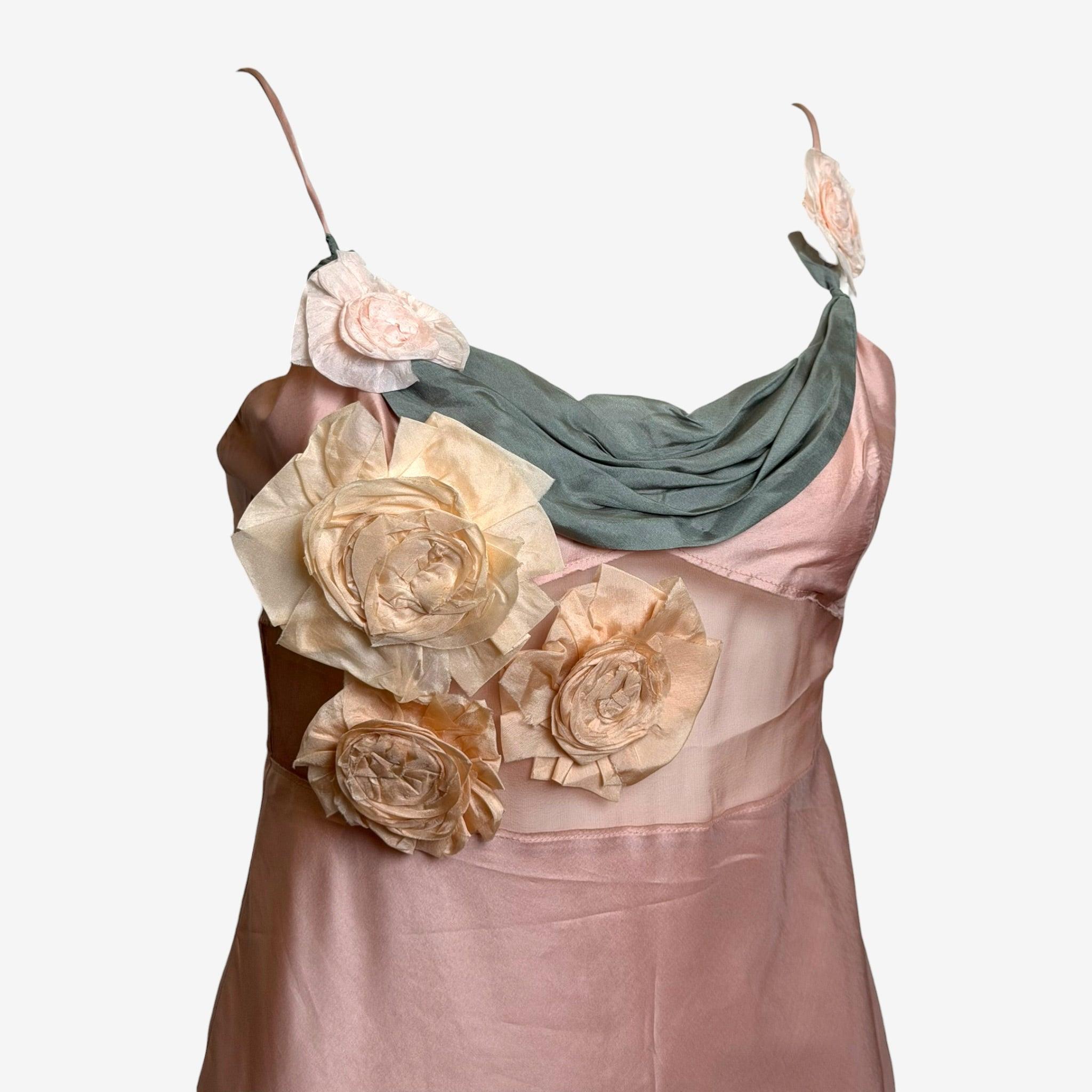 Miu Miu S/S 2004 Silk Camisole Dress with Rose Appliqués at 1stDibs
