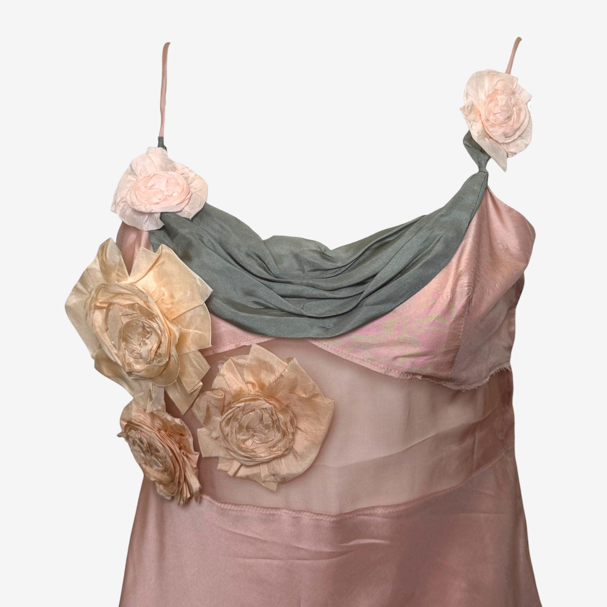 Miu Miu S/S 2004 Silk Camisole Dress with Rose Appliqués at 1stDibs