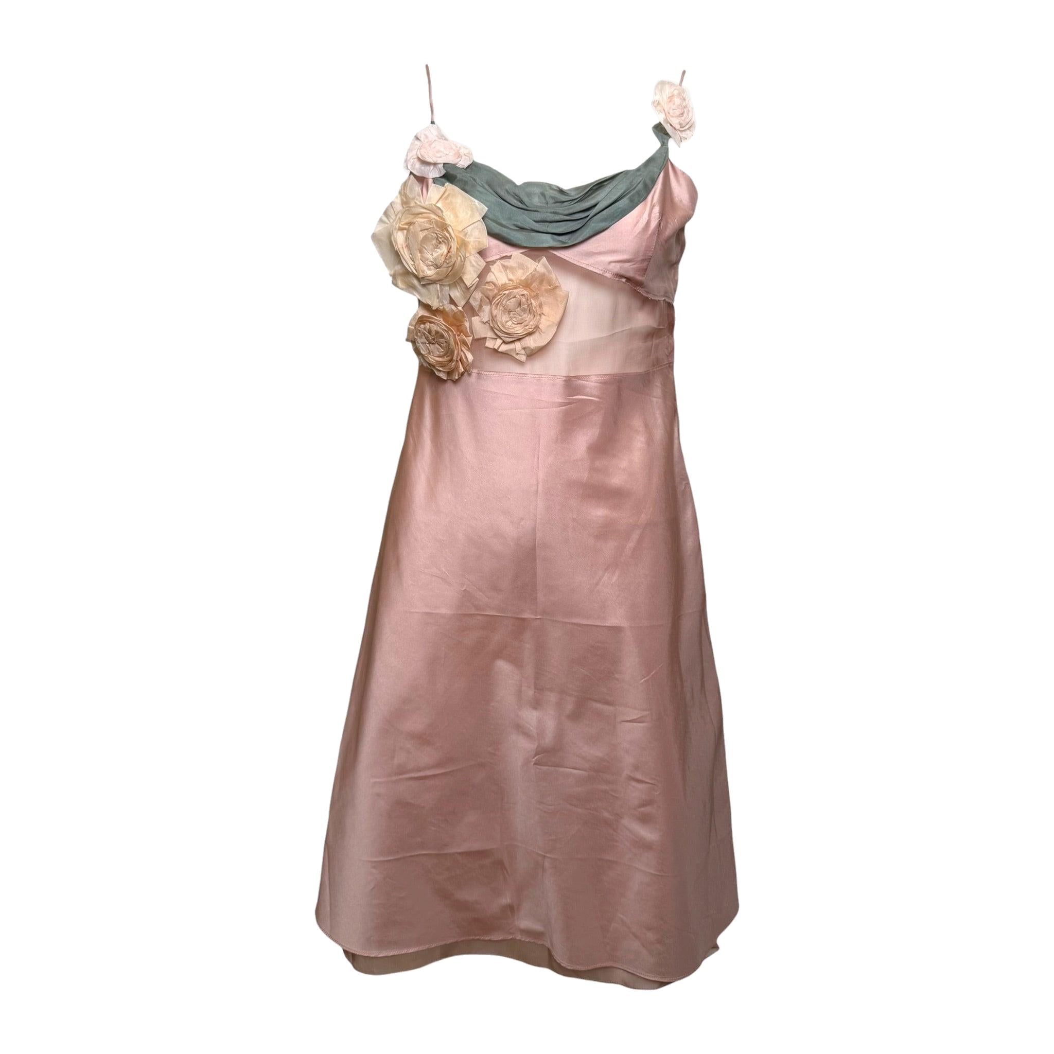 Miu Miu S/S 2004 Silk Camisole Dress with Rose Appliqués