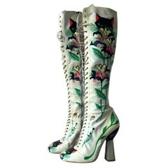 Miu Miu S/S 2014 Cat Print Patent Leather Lace Up Boots