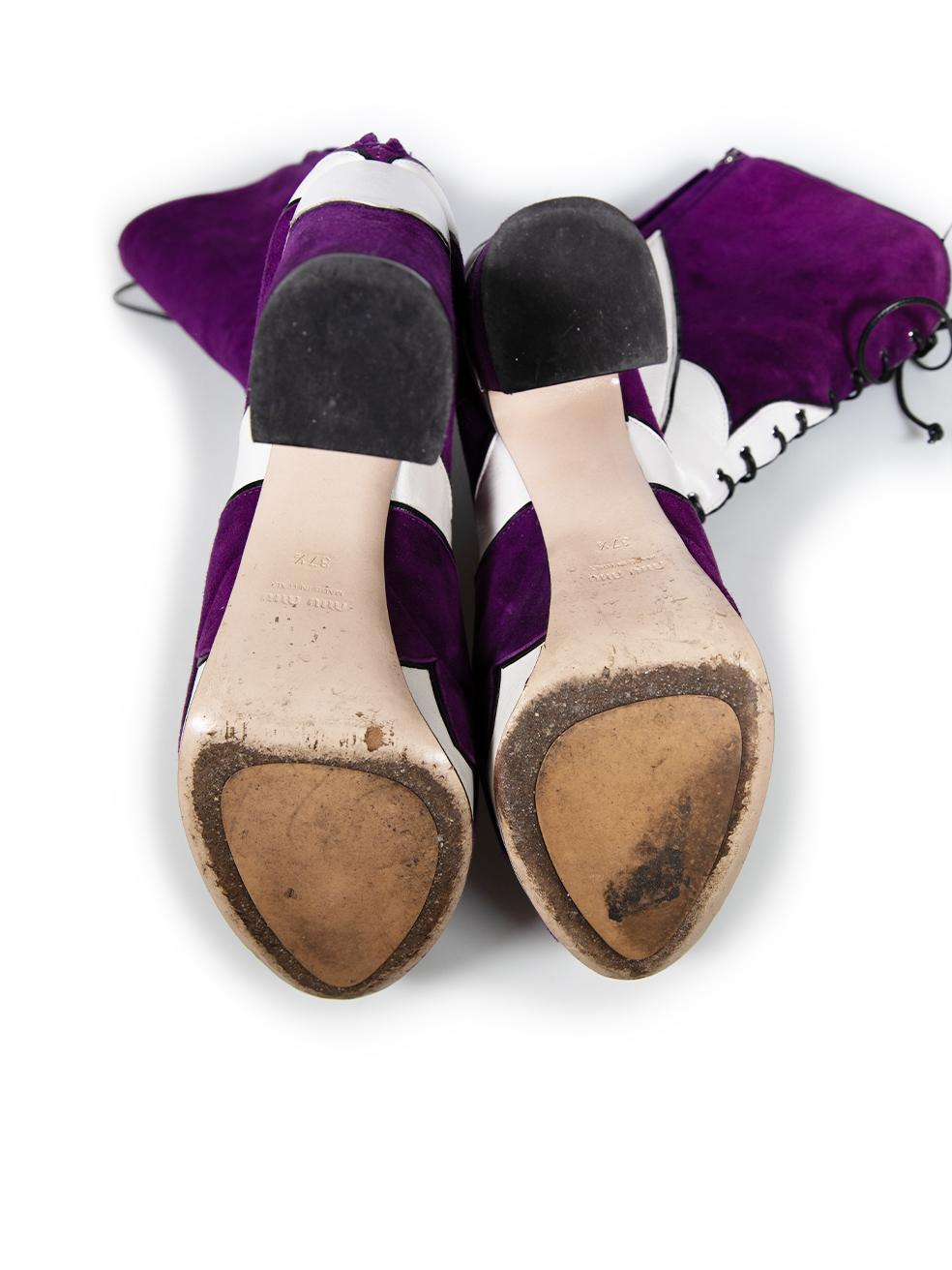 Miu S/S 2016 Runway Bottes en daim violet Taille IT 37,5 Bon état - En vente à London, GB