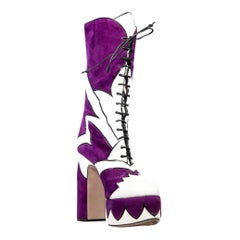 Miu S/S 2016 Runway Bottes en daim violet Taille IT 37,5