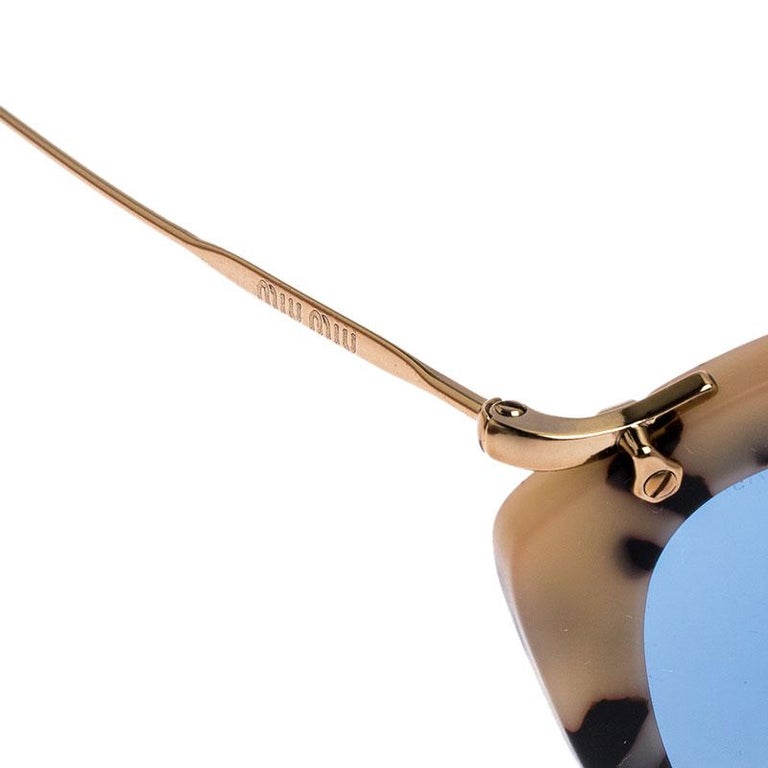 Miu Miu Sand Havana/ Blue SMU 10N Cat Eye Sunglasses For Sale at 1stDibs