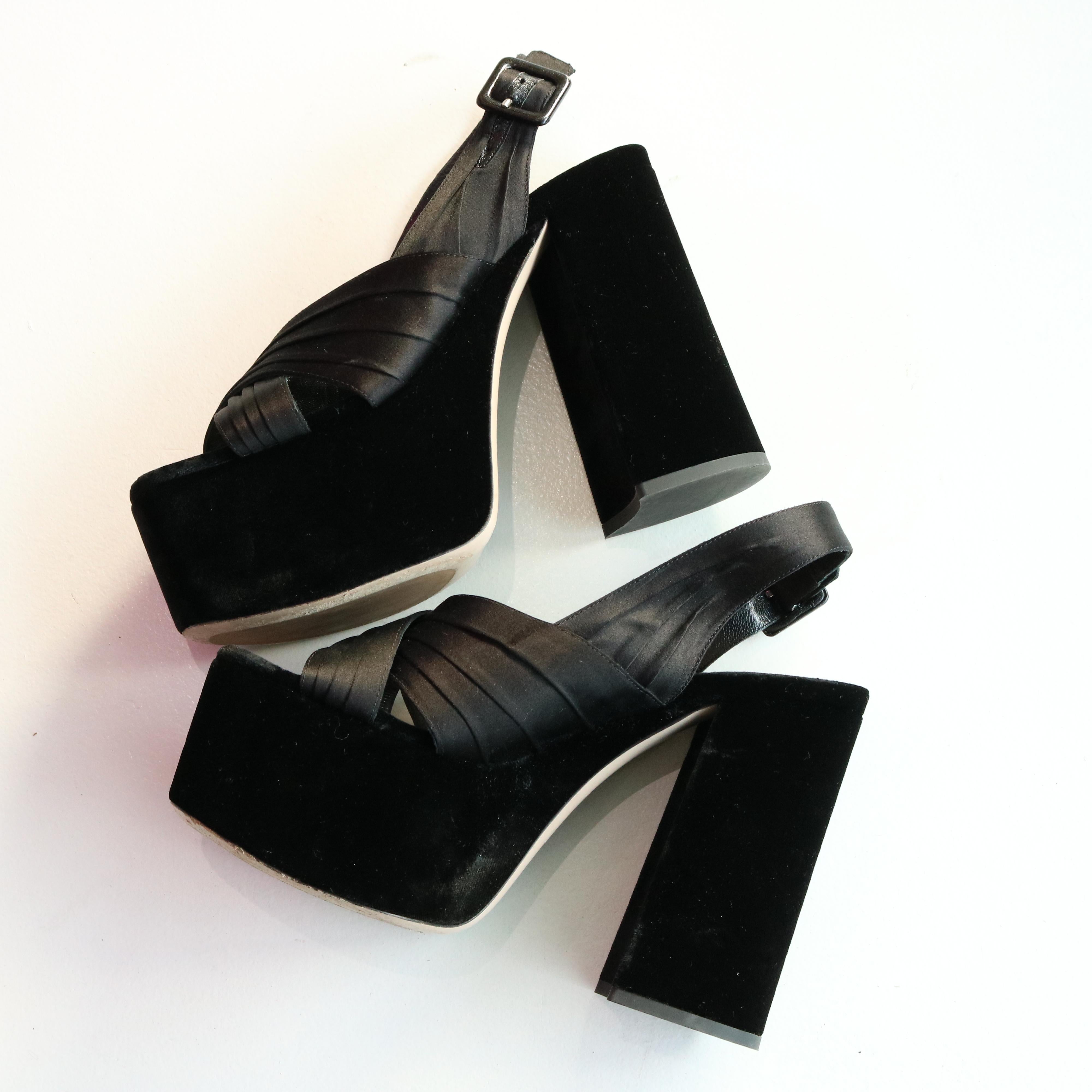 Black Miu Miu Satin and Velvet Platform Sandal