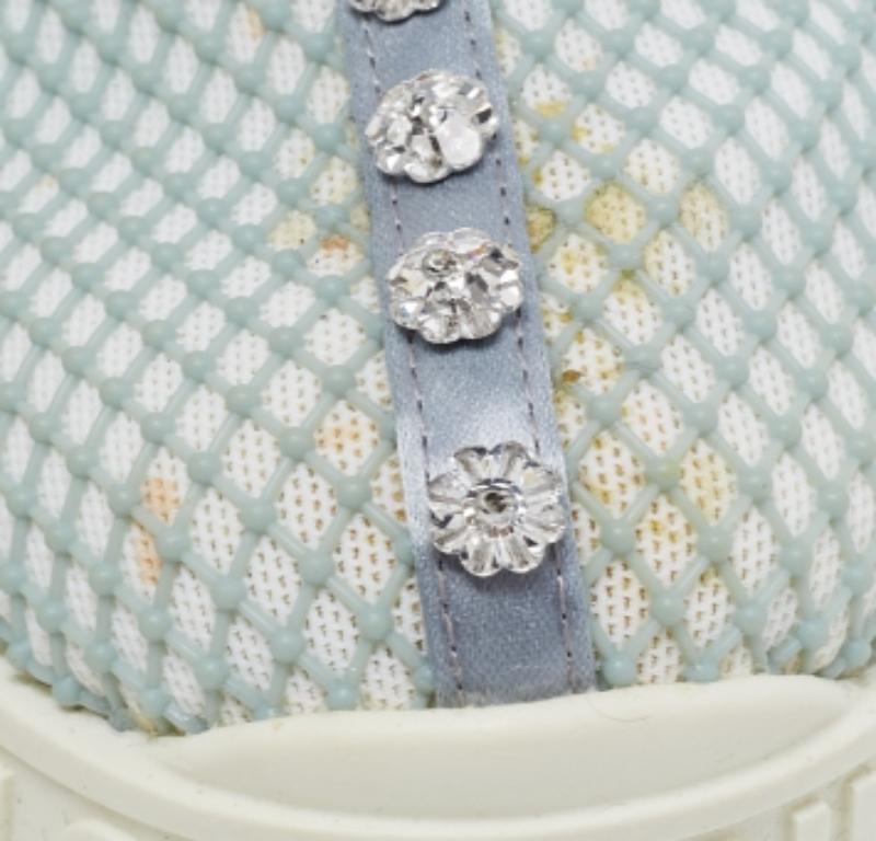 Miu Miu Sea Green/Grey Mesh & Neoprene Crystal Slip-On Sneakers Size 37 For Sale 3