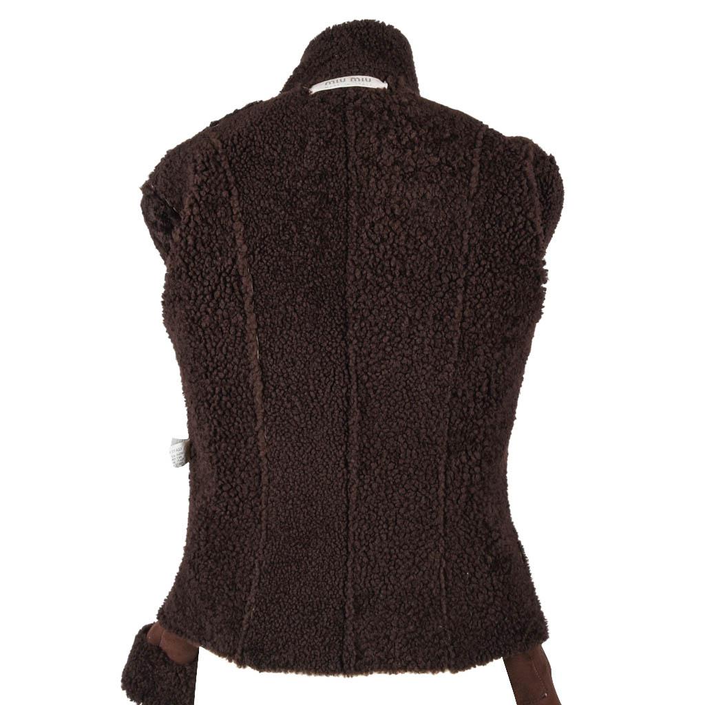 Black Miu Miu Shearling Vintage Jacket Rich Brown Zip Front  42 / 6   For Sale