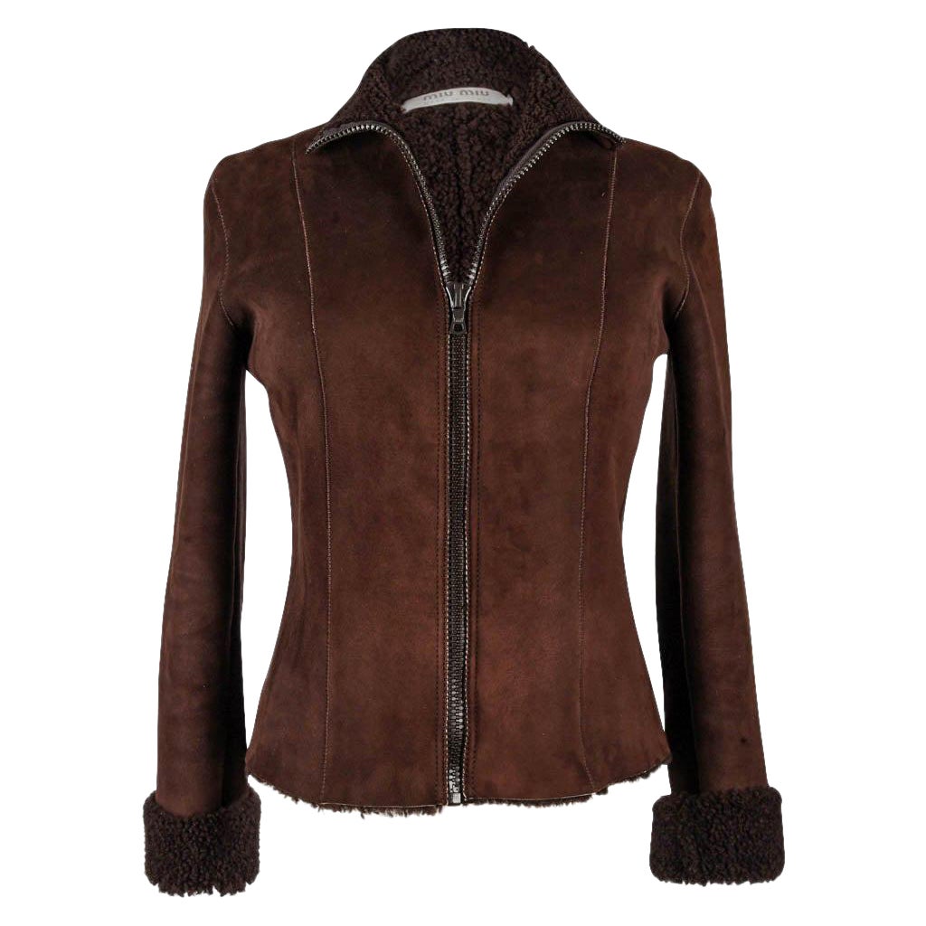 Miu Miu Shearling Vintage Jacket Rich Brown Zip Front  42 / 6