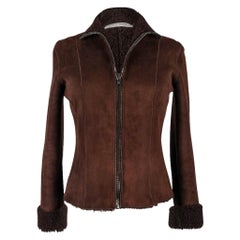 Miu Miu Shearling Vintage Jacket Rich Brown Zip Front  42 / 6