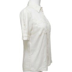 MIU Hemdbluse Top aus Baumwolle mit Knopfleiste und elfenbeinfarbenen Kurzarm Gr. 42