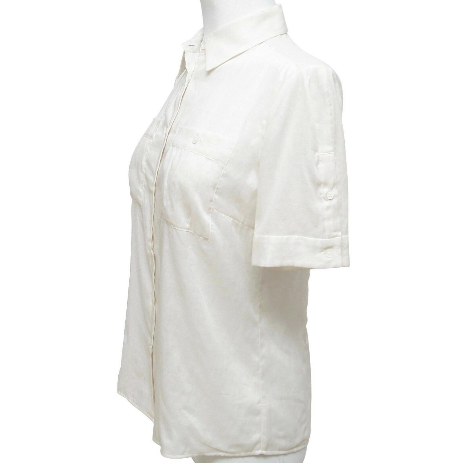 MIU Hemdbluse Top aus Baumwolle mit Knopfleiste und elfenbeinfarbenen Kurzarm Gr. 42 (Grau) im Angebot