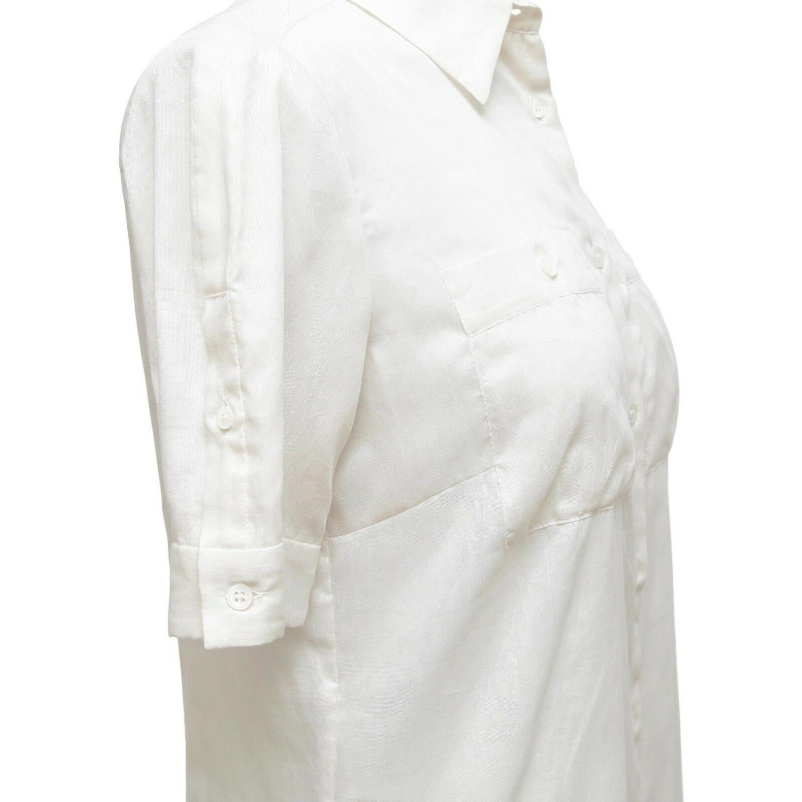 MIU Hemdbluse Top aus Baumwolle mit Knopfleiste und elfenbeinfarbenen Kurzarm Gr. 42 im Zustand „Neu“ im Angebot in Hollywood, FL