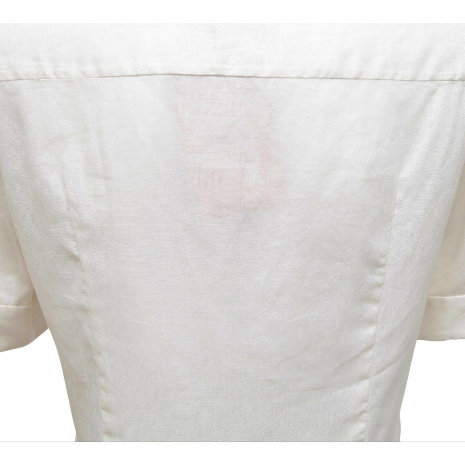MIU Hemdbluse Top aus Baumwolle mit Knopfleiste und elfenbeinfarbenen Kurzarm Gr. 42 im Angebot 1