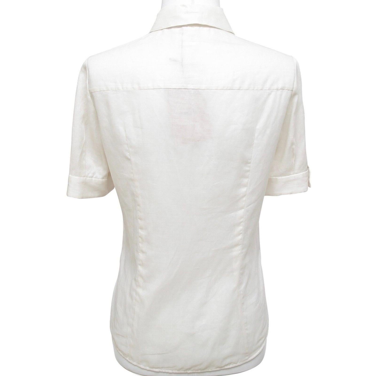 Women's MIU MIU Blouse Shirt Top Button Down Cotton Ivory Short Sleeve Sz 42 For Sale