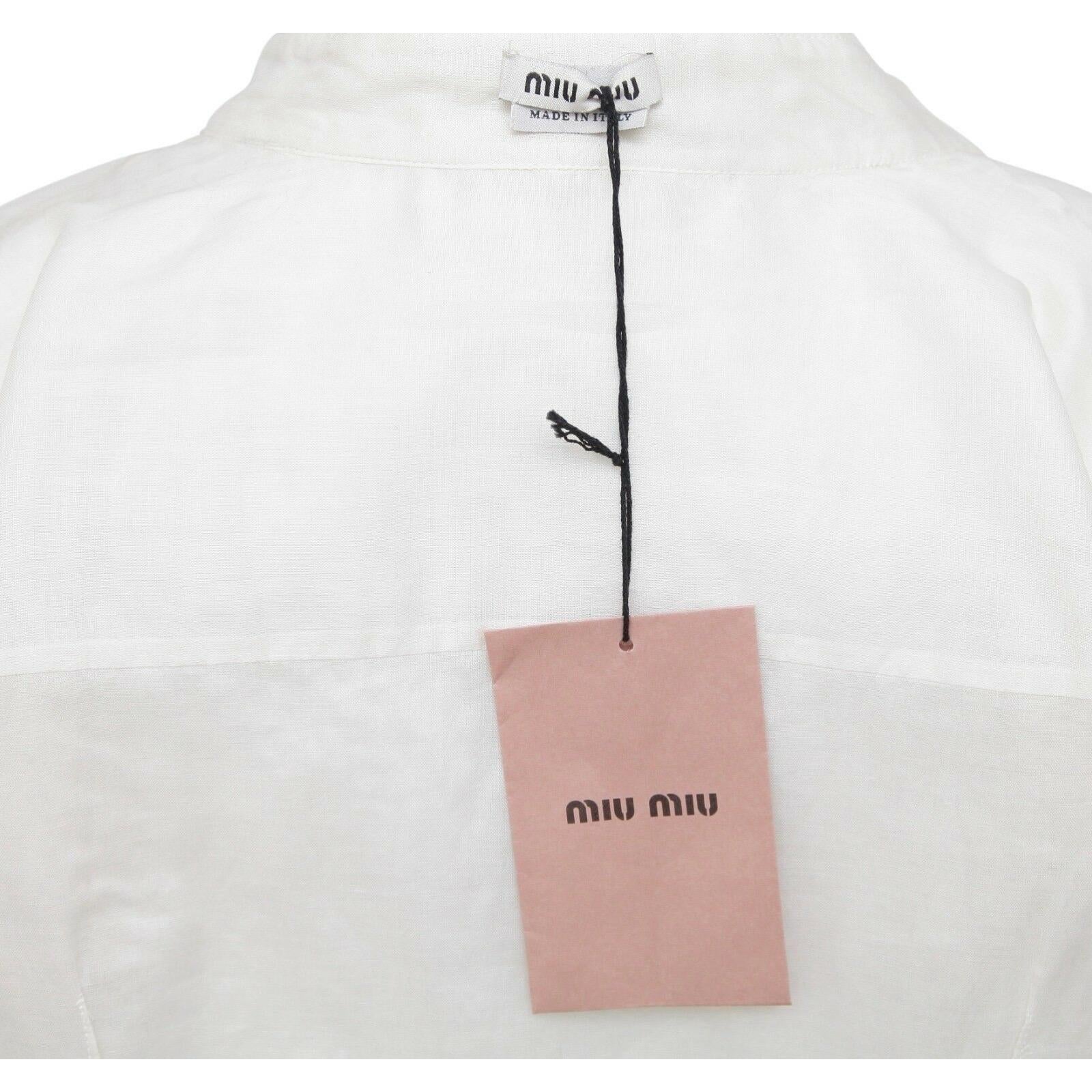 MIU MIU Blouse Shirt Top Button Down Cotton Ivory Short Sleeve Sz 42 For Sale 1