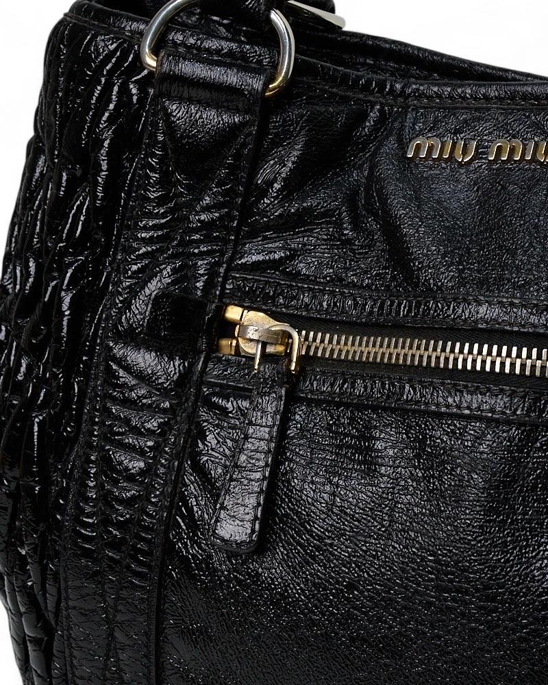 Miu Miu Shopper Groffata Medium Lucida Nero en vente 6