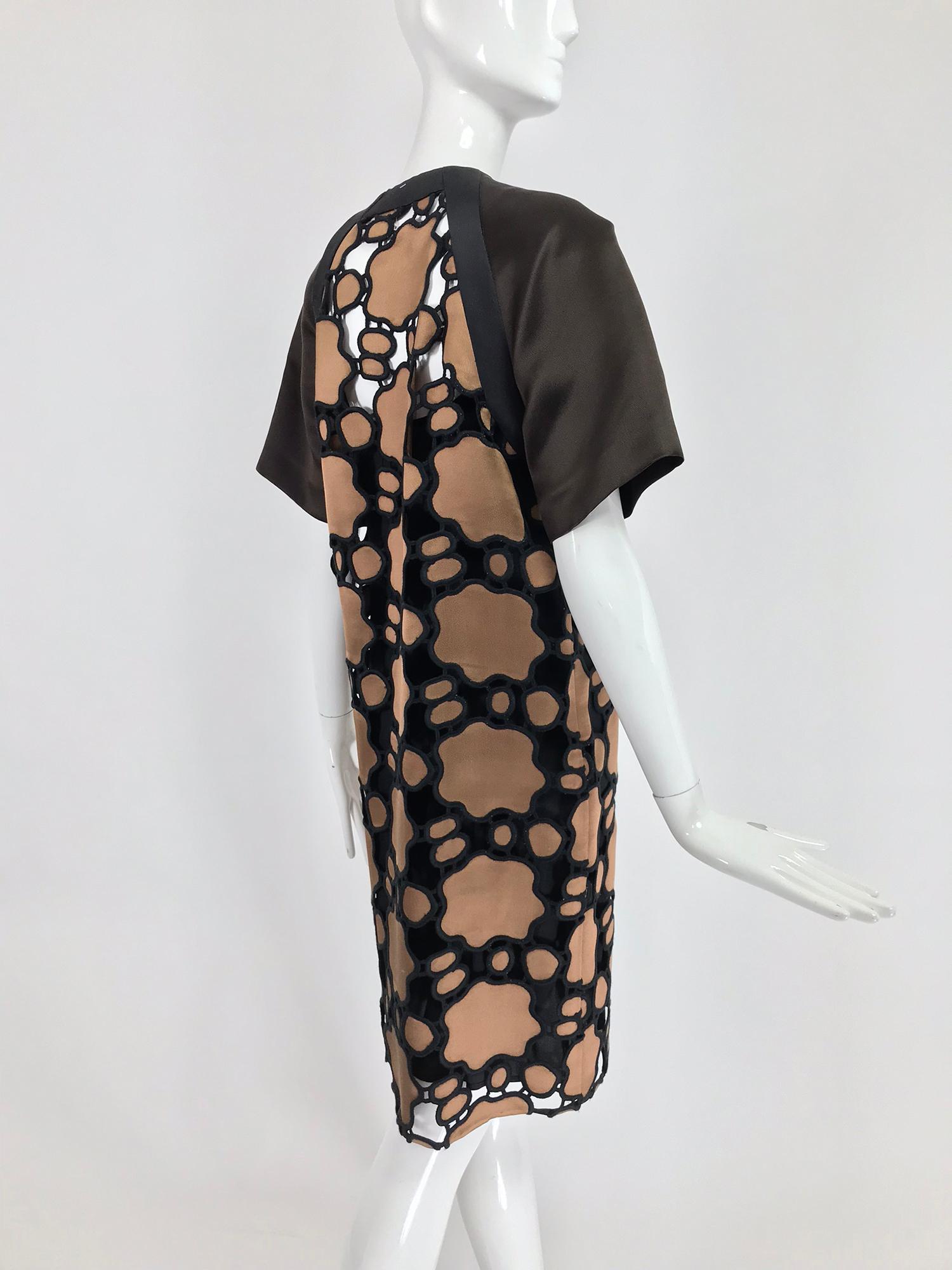 miu miu SIlk Cut Work Day Dress in Brown and Black with Orange For Sale 5