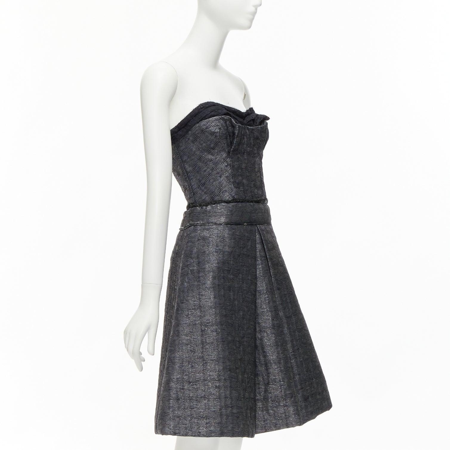MIU MIU silver black lurex trimmed strapless boned A-line knee dress IT38 XS In Good Condition For Sale In Hong Kong, NT