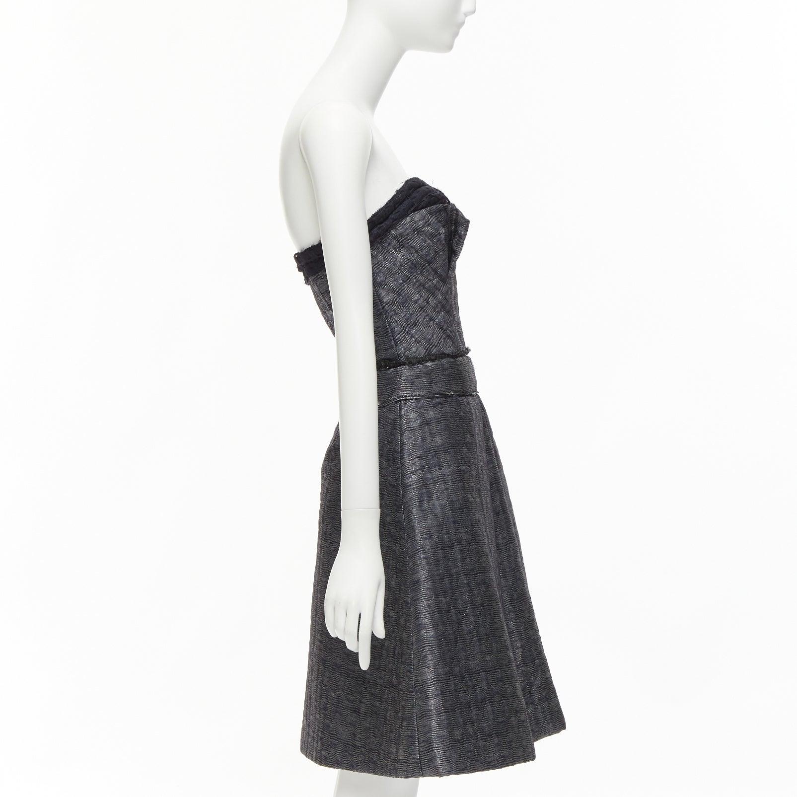 Women's MIU MIU silver black lurex trimmed strapless boned A-line knee dress IT38 XS For Sale