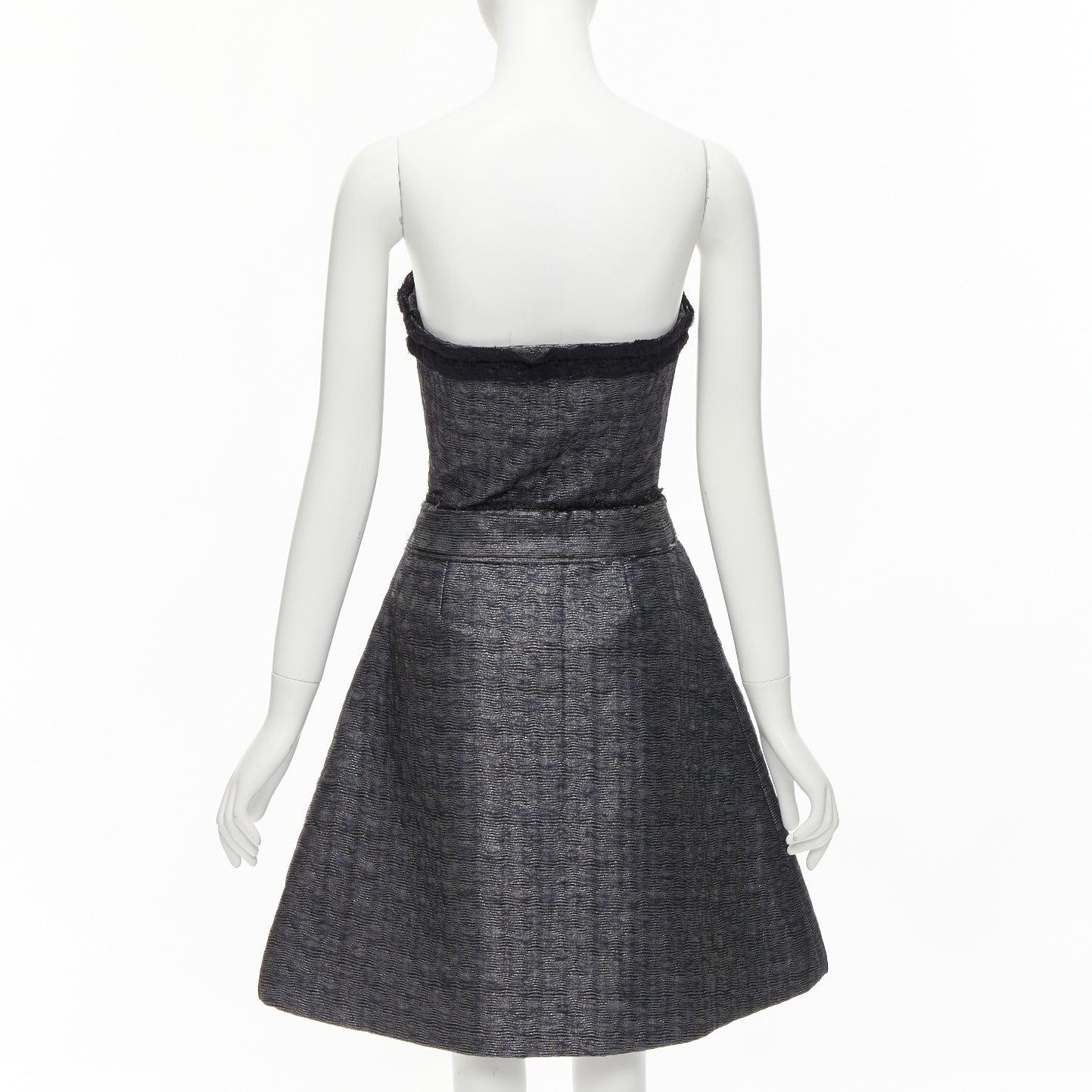 MIU MIU Silver noir lurex robe bustier désossée A-line au genou IT38 XS en vente 1