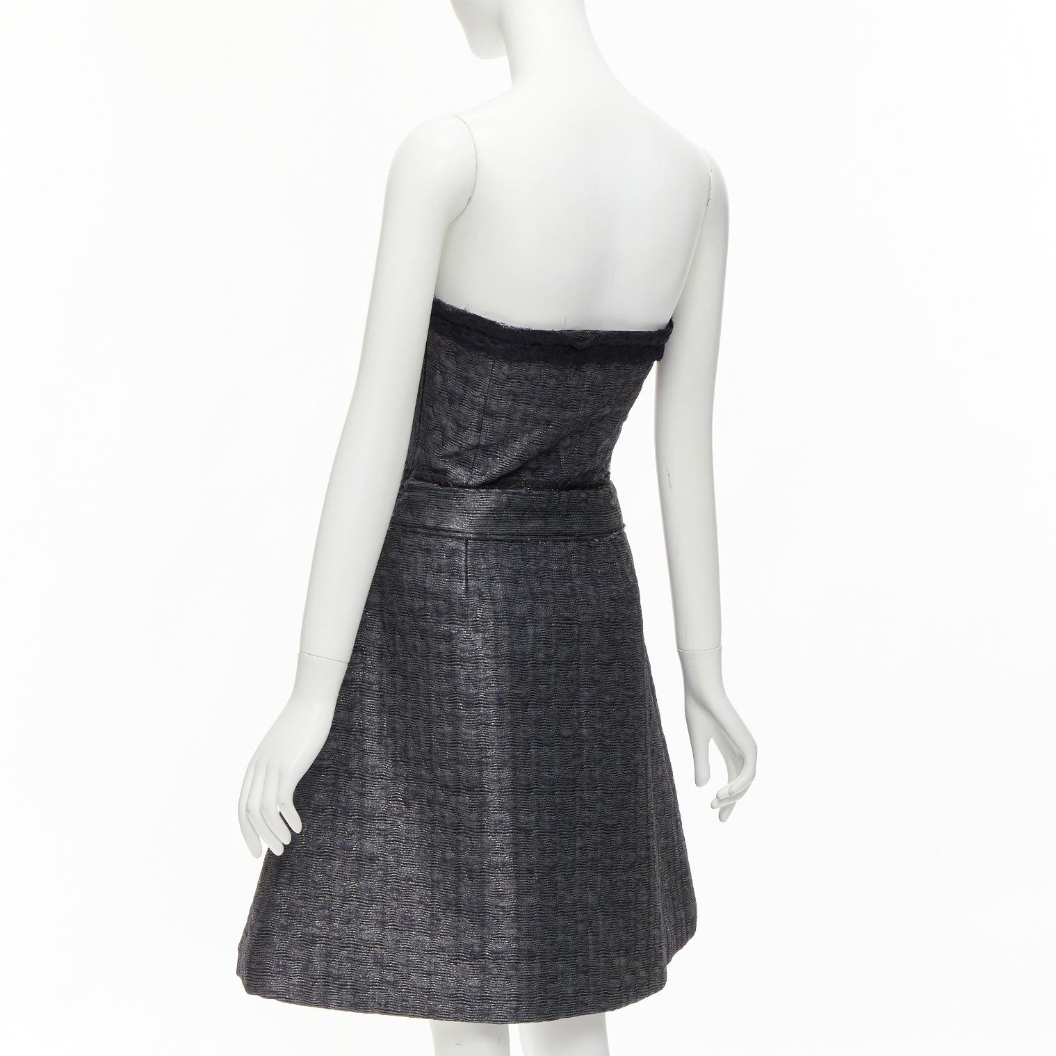 MIU MIU Silver noir lurex robe bustier désossée A-line au genou IT38 XS en vente 2