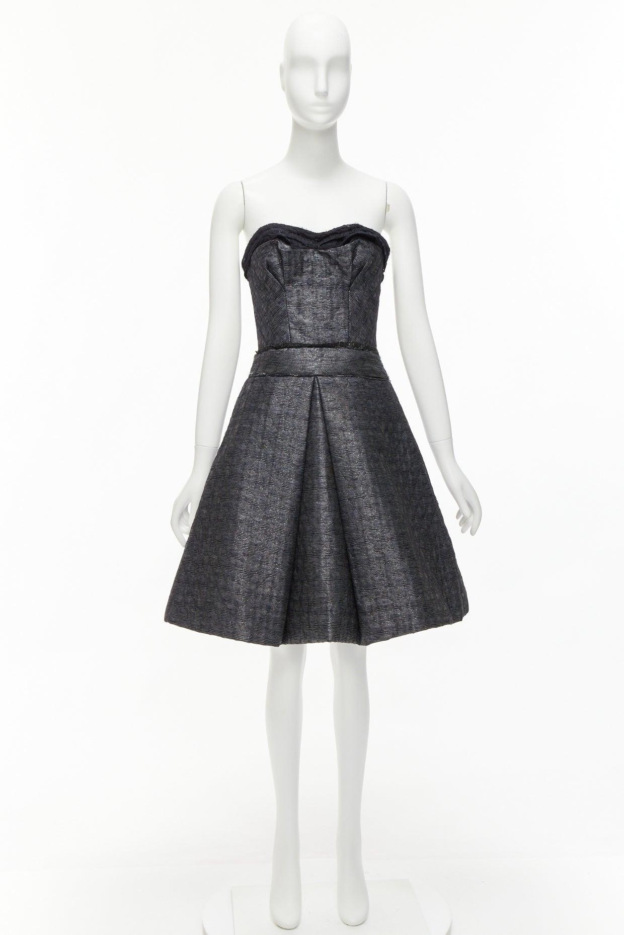 MIU MIU Silver noir lurex robe bustier désossée A-line au genou IT38 XS en vente 5