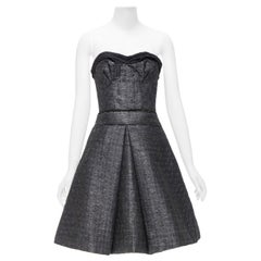MIU MIU silver black lurex trimmed strapless boned A-line knee dress IT38 XS