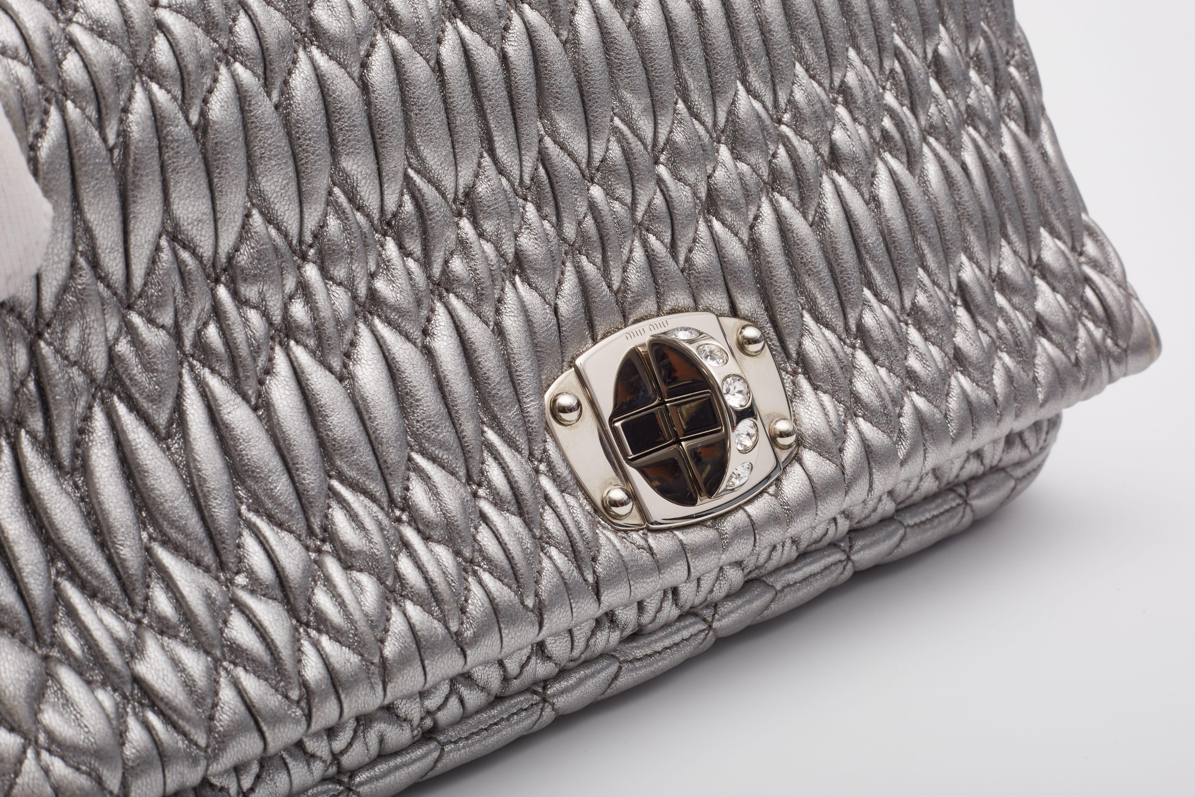 Miu Miu Silver Cloqué Nappa Leather Evening Bag 6