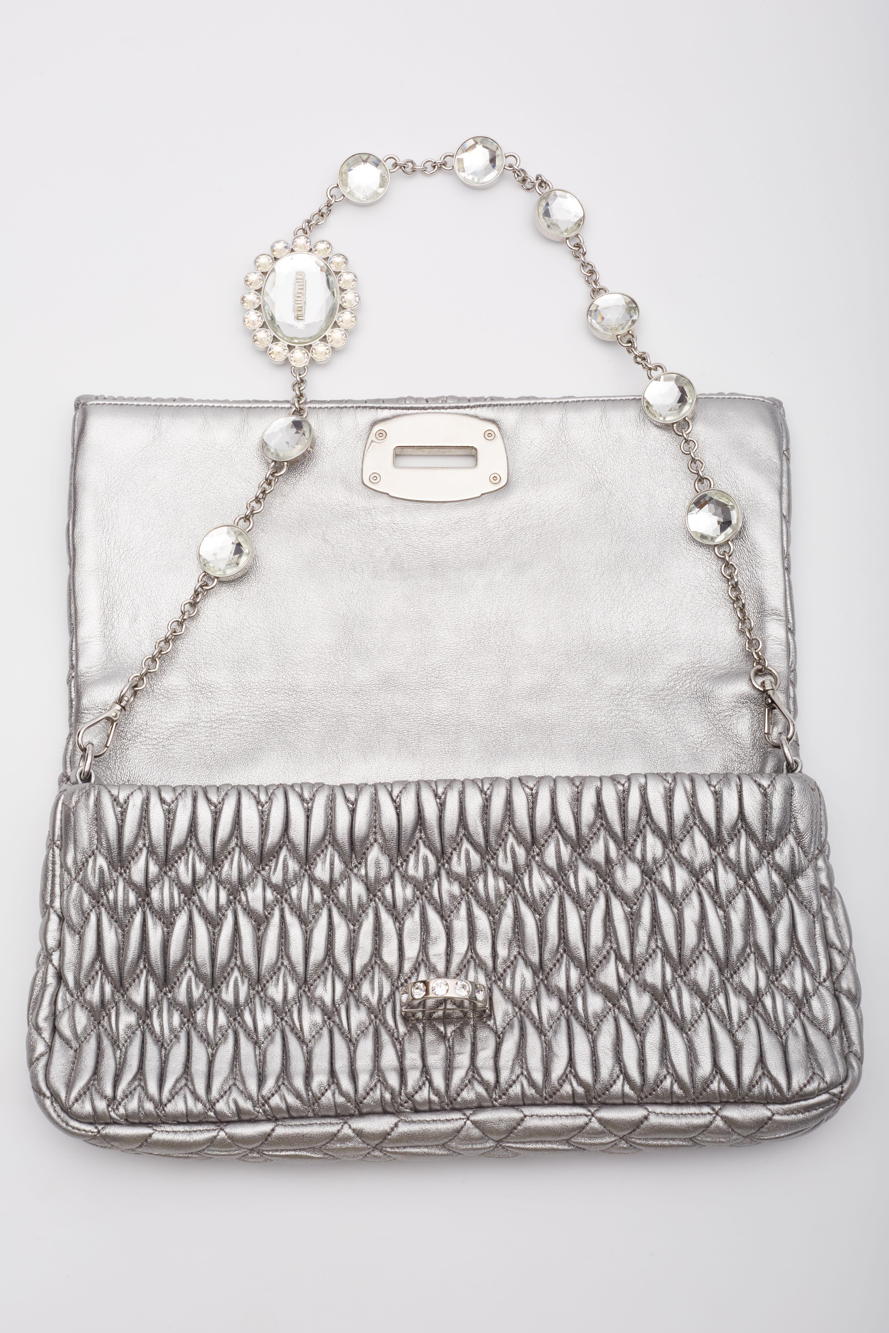 Miu Miu Silver Cloqué Nappa Leather Evening Bag 7