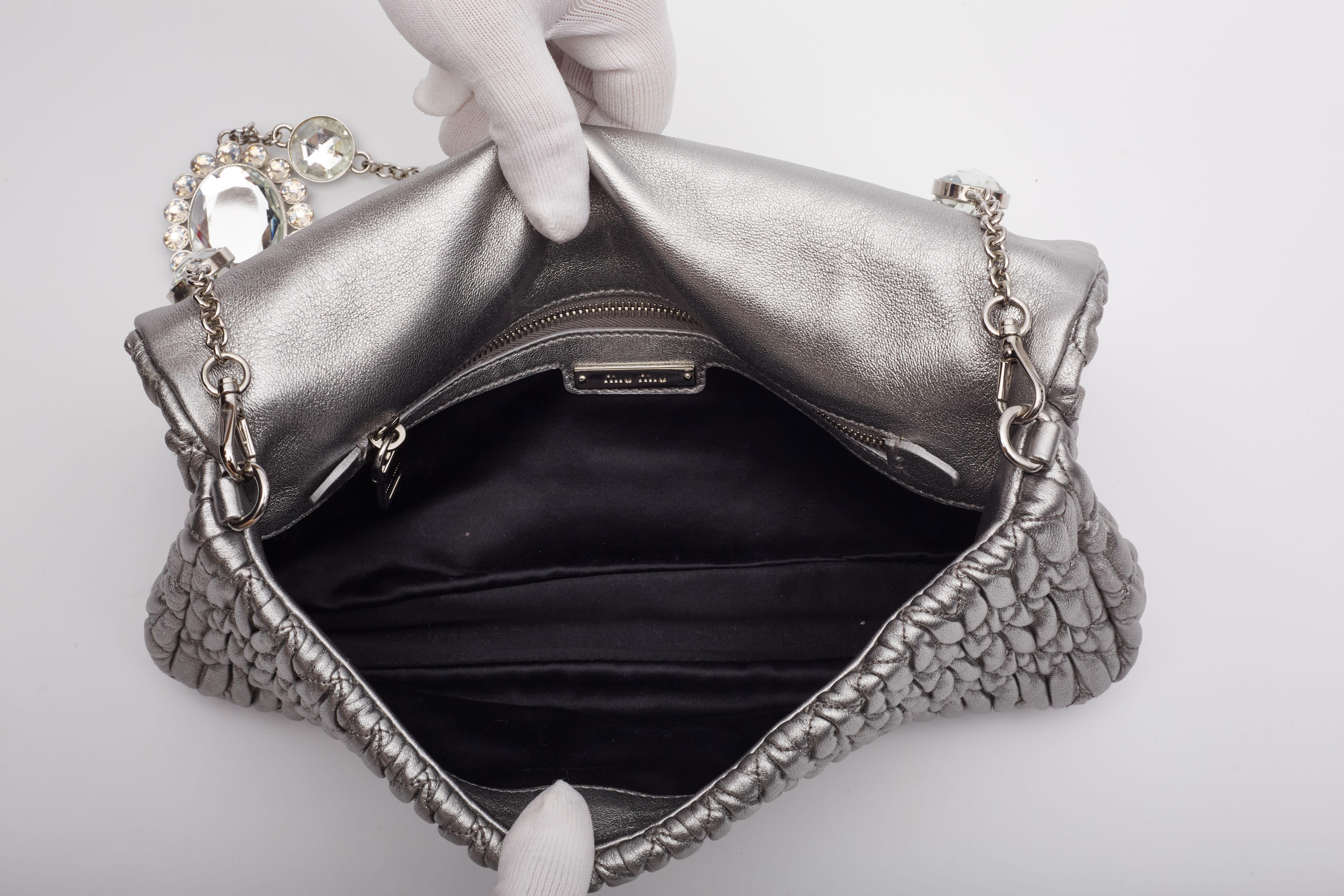 Miu Miu Silver Cloqué Nappa Leather Evening Bag 8