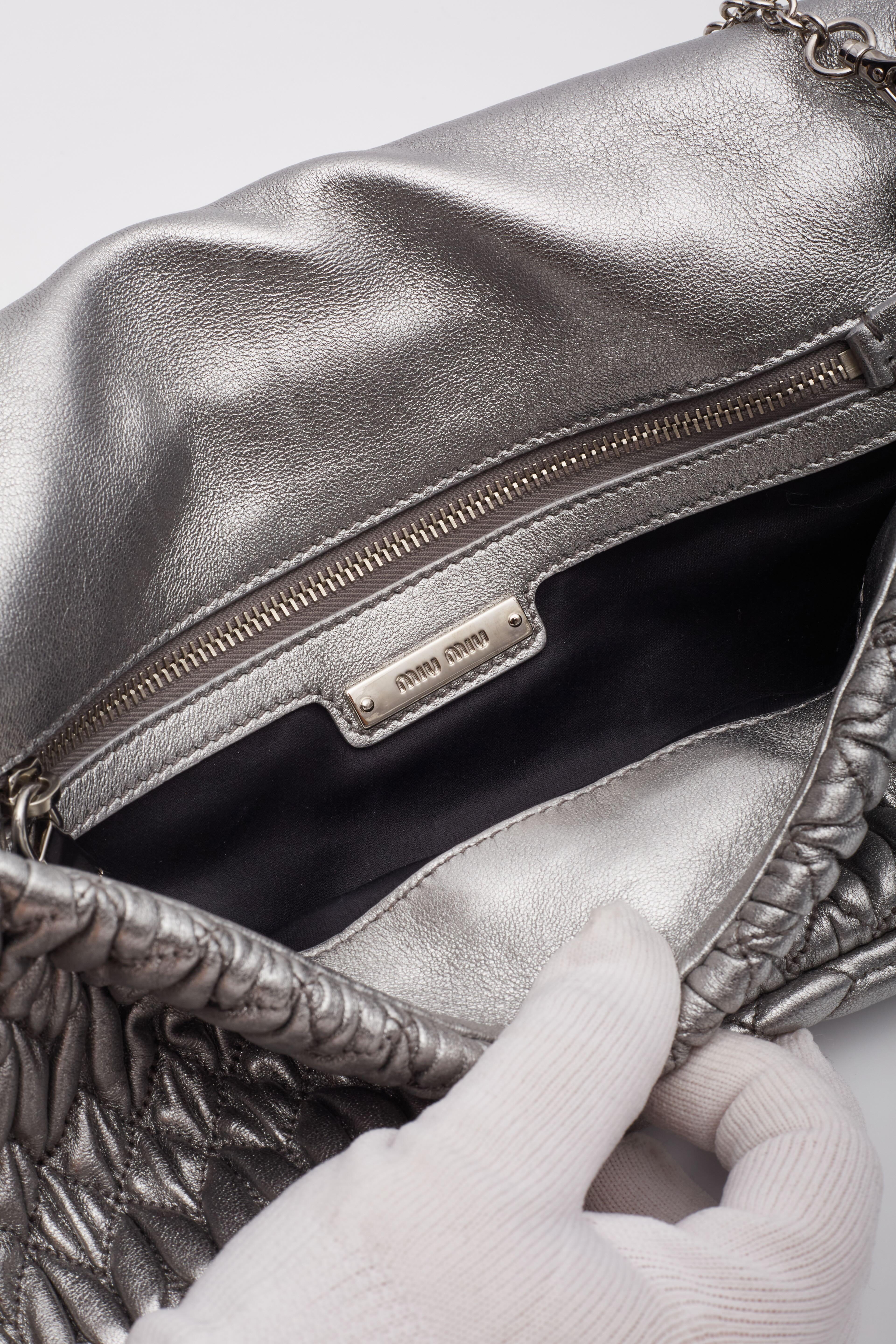 Miu Miu Silver Cloqué Nappa Leather Evening Bag 9