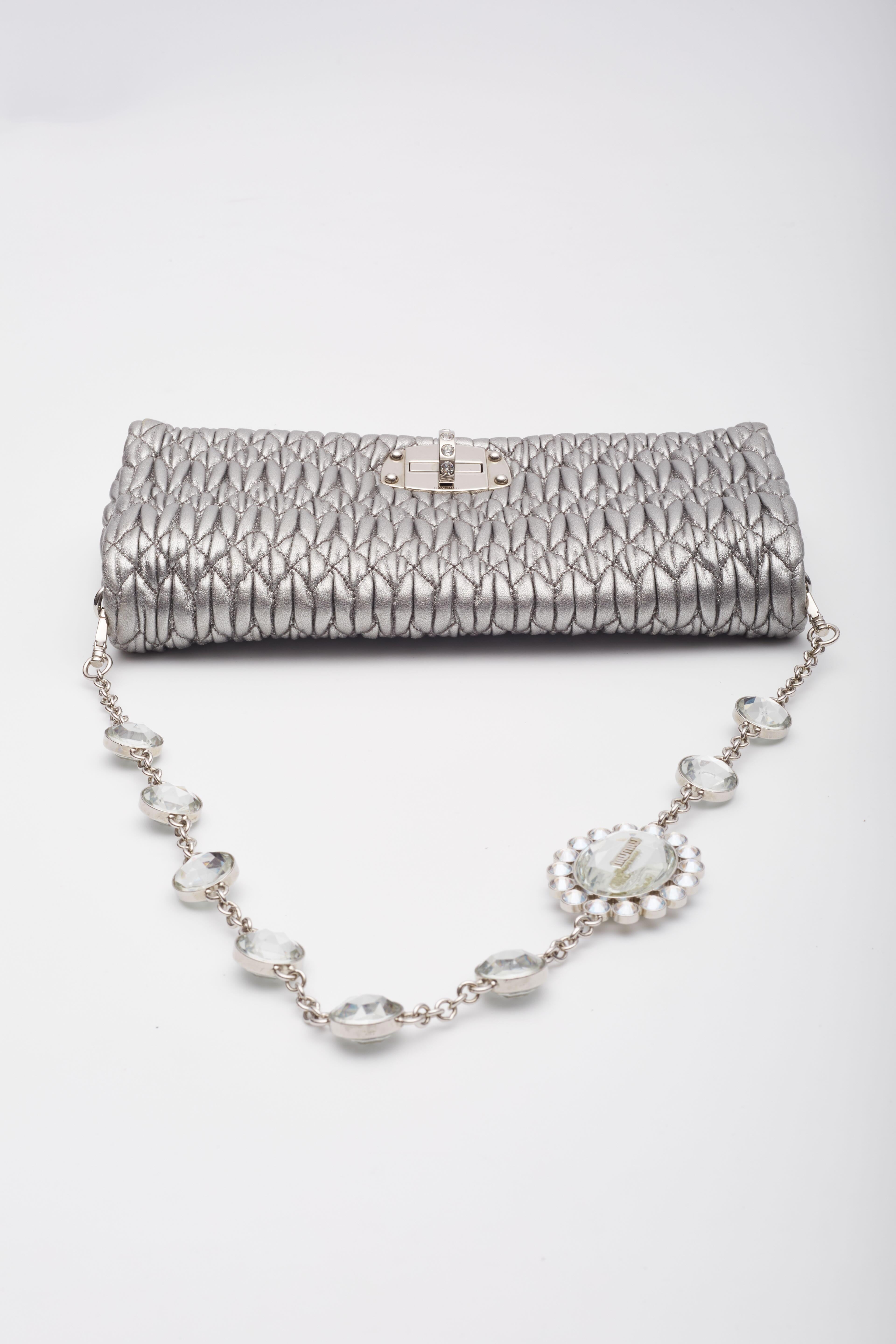 Miu Miu Silver Cloqué Nappa Leather Evening Bag 10