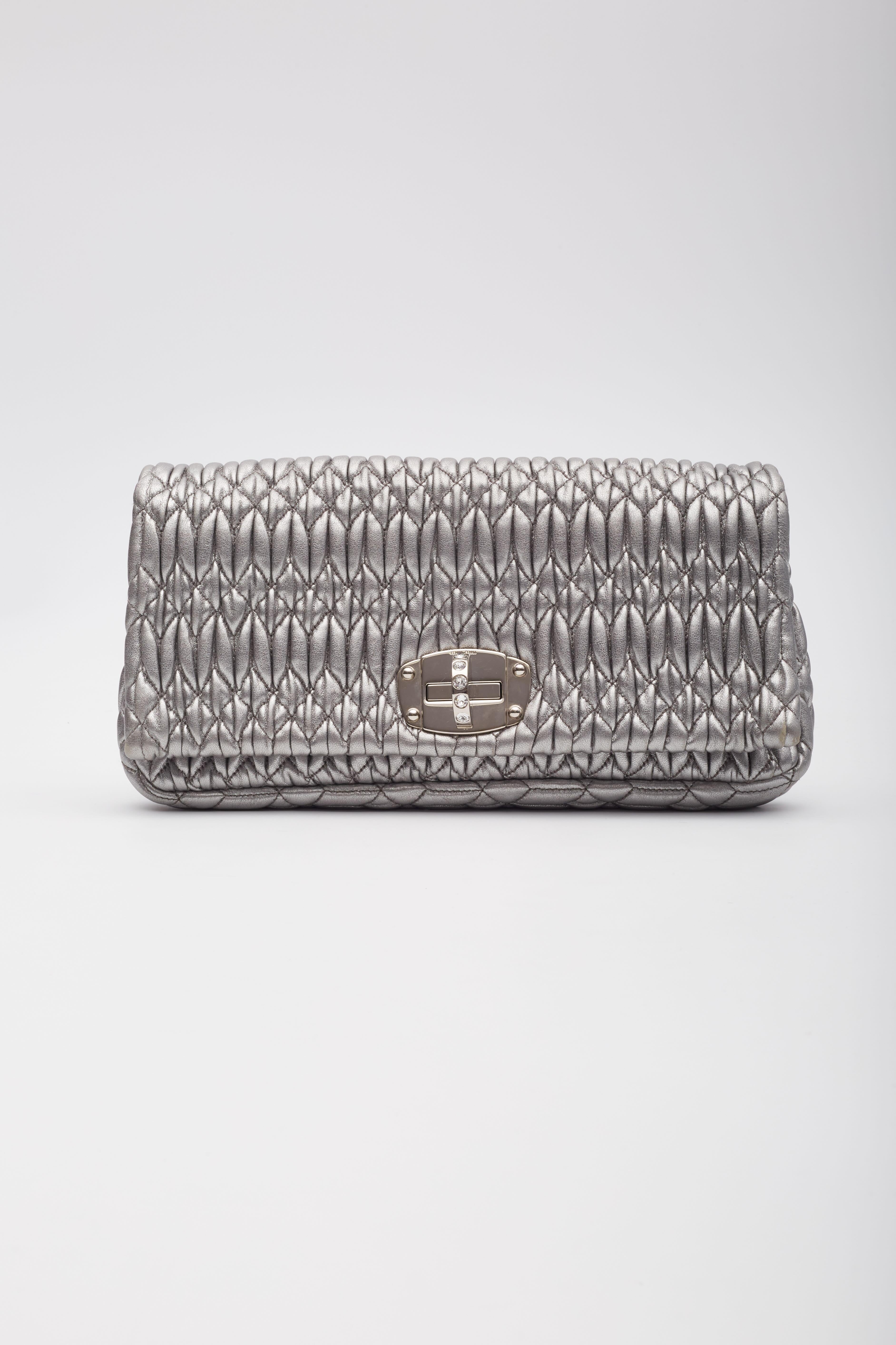 Miu Miu Silver Cloqué Nappa Leather Evening Bag 1