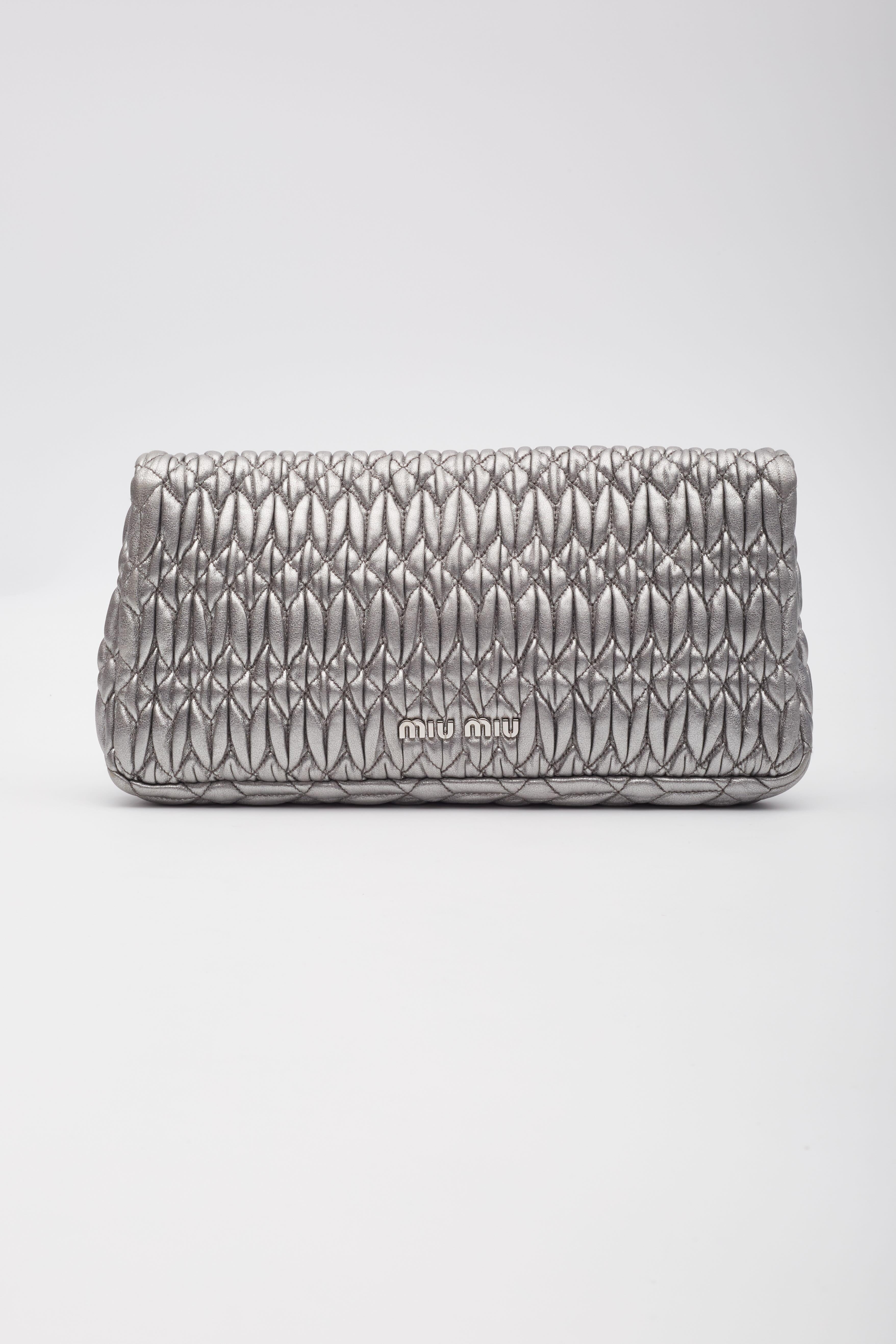 Miu Miu Silver Cloqué Nappa Leather Evening Bag 2