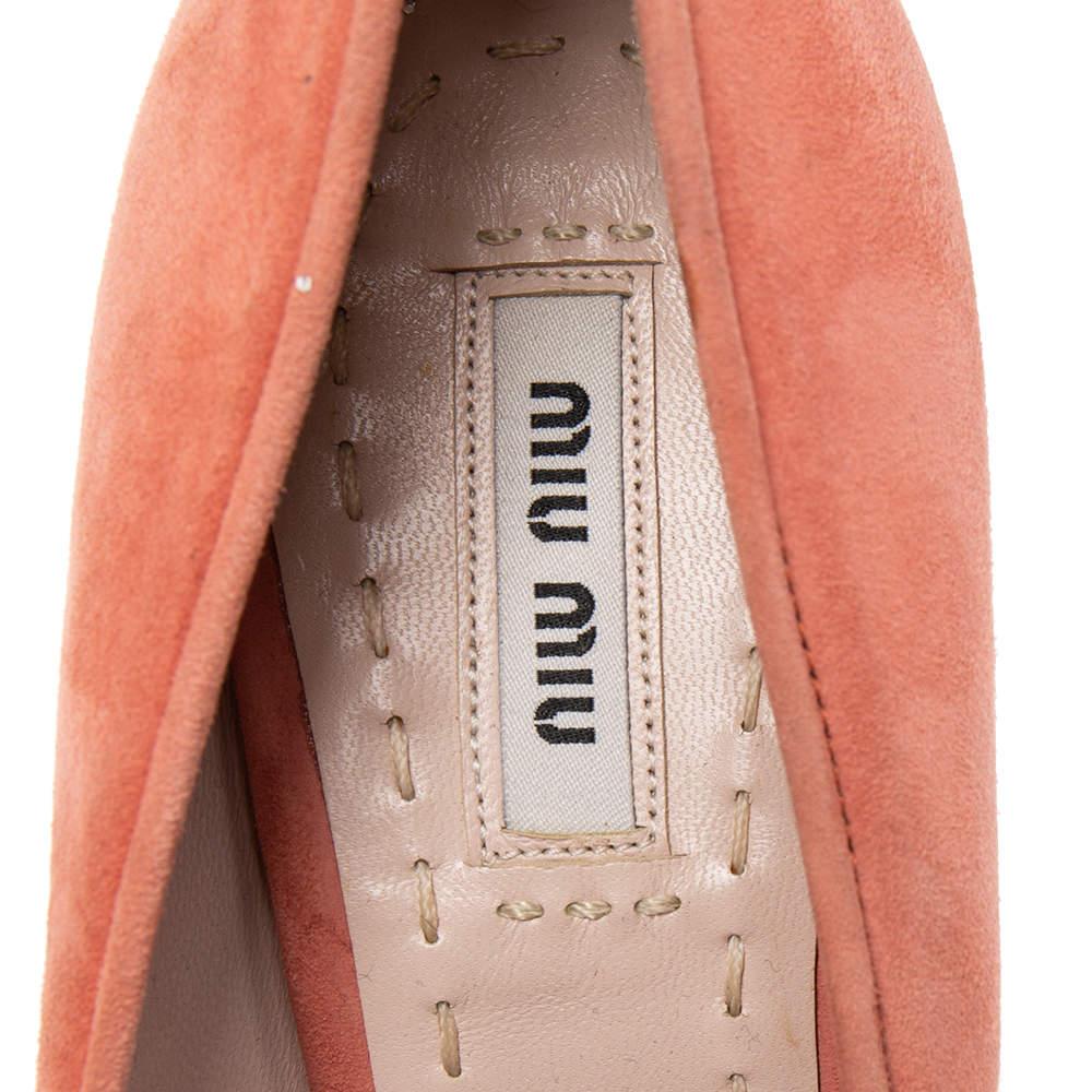 Miu Miu Silver/Coral Pink Coarse Glitter and Suede Peep-Toe Pumps Size 37.5 2