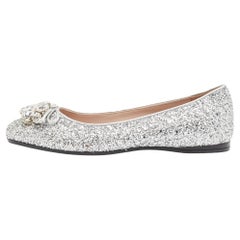 Miu Miu Silver Glitter Ballet Flats Size 36.5