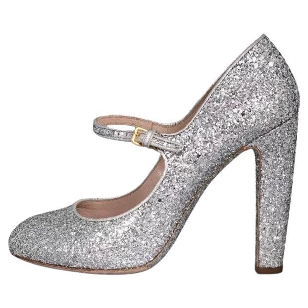 Zapatos con tacón bloque de purpurina plateada Miu Miu - Talla 39