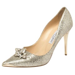 Miu Miu Silver Glitter Crystal Embellished Pointed Toe Pumps Size 40