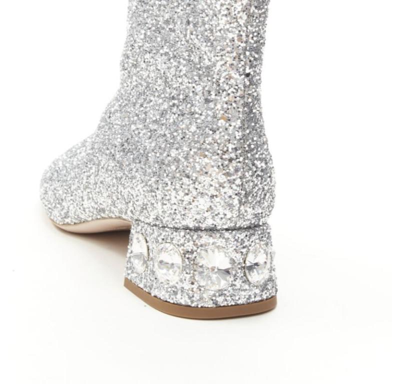 MIU MIU silver glitter large rhinestone crystal heel ankle boots EU37.5 3