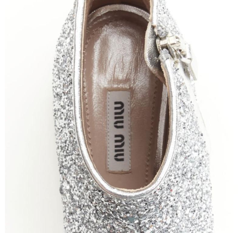 MIU MIU silver glitter large rhinestone crystal heel ankle boots EU37.5 4
