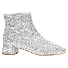 MIU MIU silver glitter large rhinestone crystal heel ankle boots EU37.5